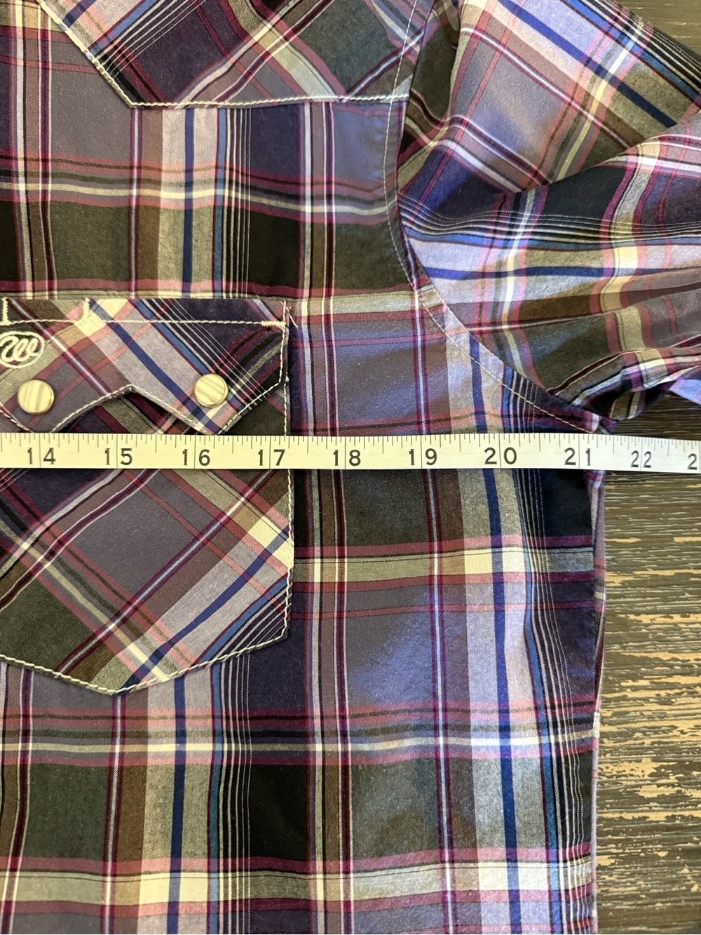 Wrangler Retro Men's Purple Black Plaid Western Long Sleeve Pearl Snap Shirt M - Picture 3 of 9